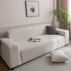 Plush Fleece Sofa Slipcover with 3D Wheat Pattern, Cozy High-Stretch Couch Cover - Ornate Home