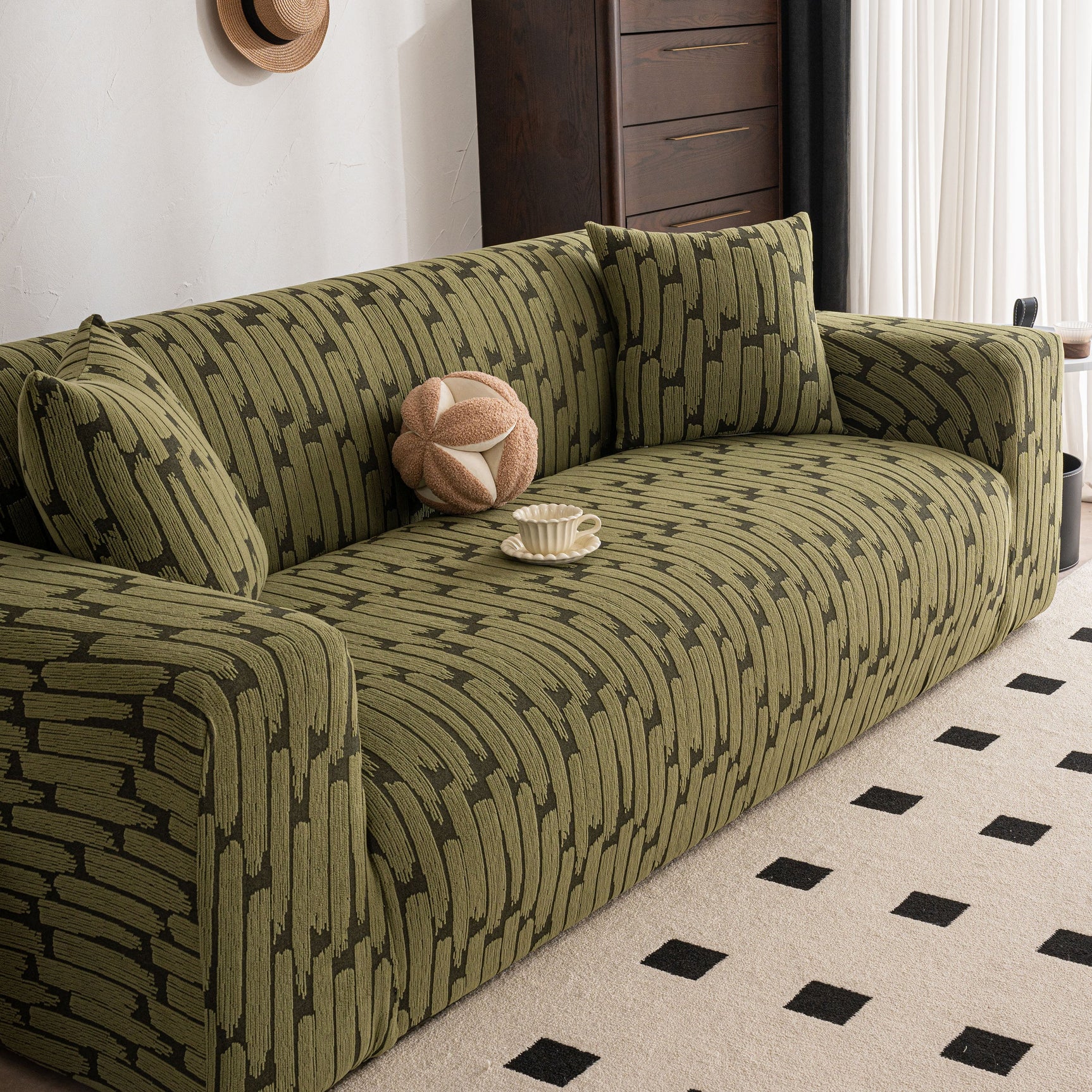 Plush Fleece Stretch Sofa Cover, Super Soft Textured Geometric Couch Slipcover - Ornate Home