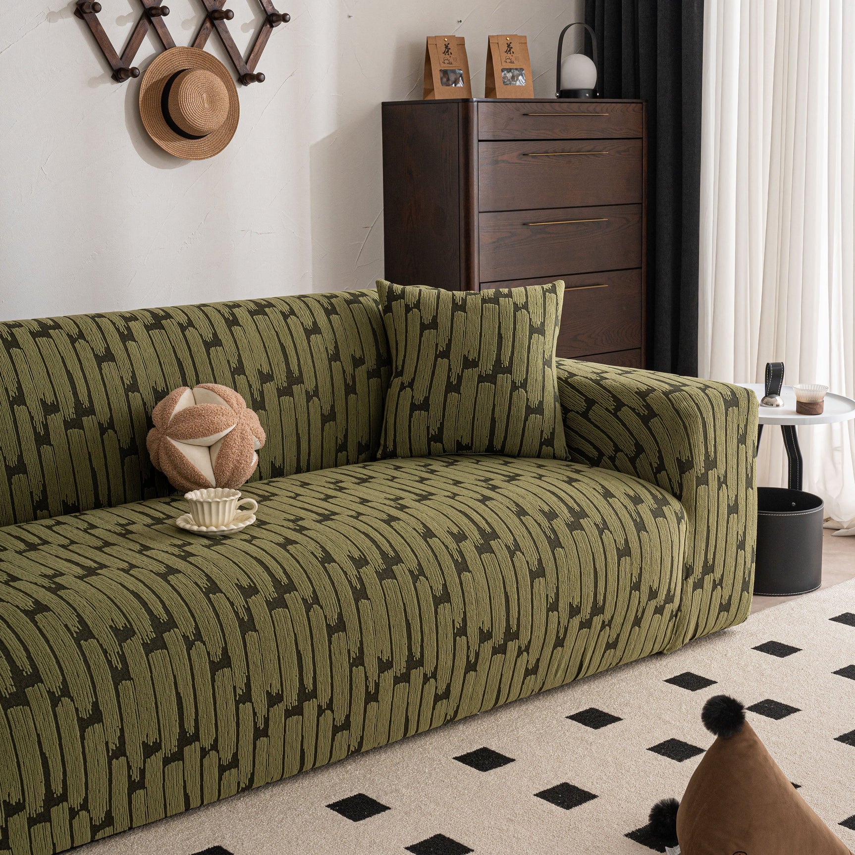Plush Fleece Stretch Sofa Cover, Super Soft Textured Geometric Couch Slipcover - Ornate Home
