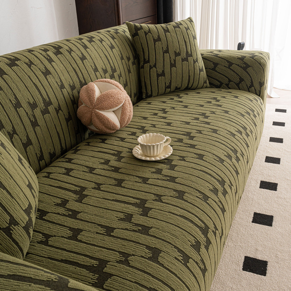 Plush Fleece Stretch Sofa Cover, Super Soft Textured Geometric Couch Slipcover - Ornate Home