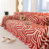 Plush Sherpa Sofa Throw Cover for Sectional, Jacquard Wave Throw Furniture Protector - Ornate Home