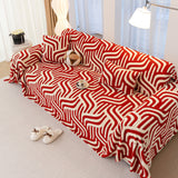 Plush Sherpa Sofa Throw Cover for Sectional, Jacquard Wave Throw Furniture Protector - Ornate Home