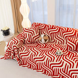 Plush Sherpa Sofa Throw Cover for Sectional, Jacquard Wave Throw Furniture Protector - Ornate Home