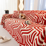 Plush Sherpa Sofa Throw Cover for Sectional, Jacquard Wave Throw Furniture Protector - Ornate Home