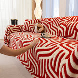 Plush Sherpa Sofa Throw Cover for Sectional, Jacquard Wave Throw Furniture Protector - Ornate Home