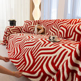 Plush Sherpa Sofa Throw Cover for Sectional, Jacquard Wave Throw Furniture Protector - Ornate Home