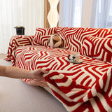 Plush Sherpa Sofa Throw Cover for Sectional, Jacquard Wave Throw Furniture Protector - Ornate Home