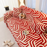 Plush Sherpa Sofa Throw Cover for Sectional, Jacquard Wave Throw Furniture Protector - Ornate Home