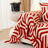 Plush Sherpa Sofa Throw Cover for Sectional, Jacquard Wave Throw Furniture Protector - Ornate Home