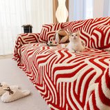 Plush Sherpa Sofa Throw Cover for Sectional, Jacquard Wave Throw Furniture Protector - Ornate Home