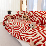 Plush Sherpa Sofa Throw Cover for Sectional, Jacquard Wave Throw Furniture Protector - Ornate Home