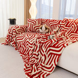Plush Sherpa Sofa Throw Cover for Sectional, Jacquard Wave Throw Furniture Protector - Ornate Home