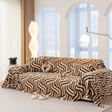 Plush Sherpa Sofa Throw Cover for Sectional, Jacquard Wave Throw Furniture Protector - Ornate Home