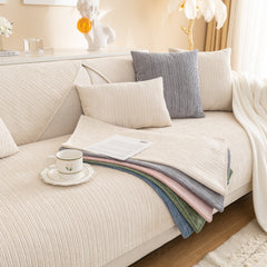 Plush Solid Color Striped L-Shaped Sofa Slipcovers, Washable Non-Slip Textured Furniture Covers - Ornate Home