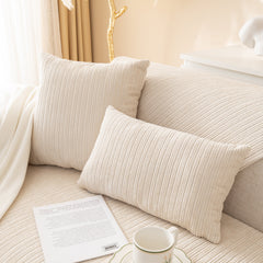 Plush Solid Color Striped L-Shaped Sofa Slipcovers, Washable Non-Slip Textured Furniture Covers - Ornate Home
