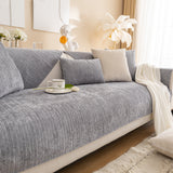Plush Solid Color Striped L-Shaped Sofa Slipcovers, Washable Non-Slip Textured Furniture Covers - Ornate Home
