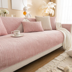 Plush Solid Color Striped L-Shaped Sofa Slipcovers, Washable Non-Slip Textured Furniture Covers - Ornate Home