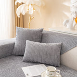 Plush Solid Color Striped L-Shaped Sofa Slipcovers, Washable Non-Slip Textured Furniture Covers - Ornate Home