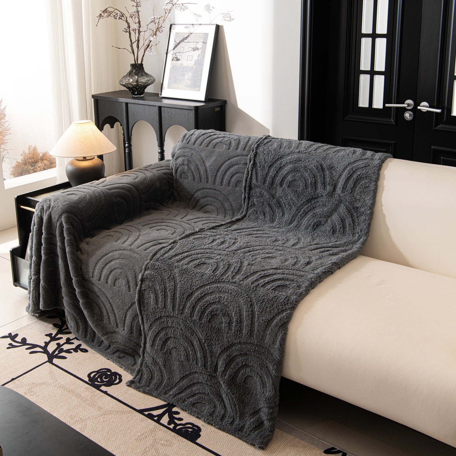 Plush Warm Decor Couch Cover Soft Jacquard Fleece Throw Blankets for Bed Couch Sofa Chair - Ornate Home