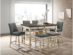 Plymouth Ivory/Dark Gray 7 Pc. Counter Height Table Set w/ 2 Stools - Ornate Home