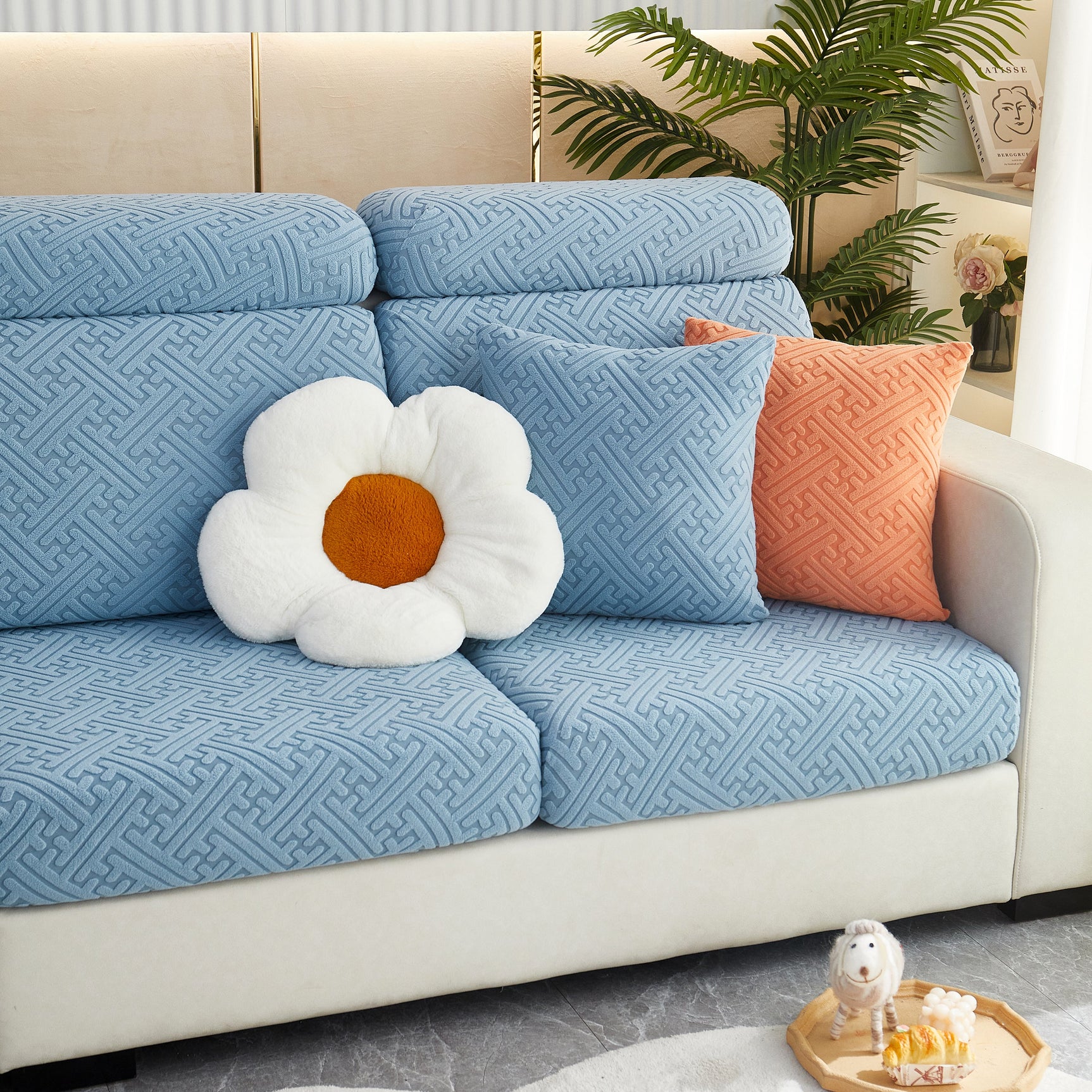 Polar Fleece Couch Cushion Covers, Stretch Sofa Seat Cushion Covers, Elastic Furniture Protector for Pets, Kid - Ornate Home