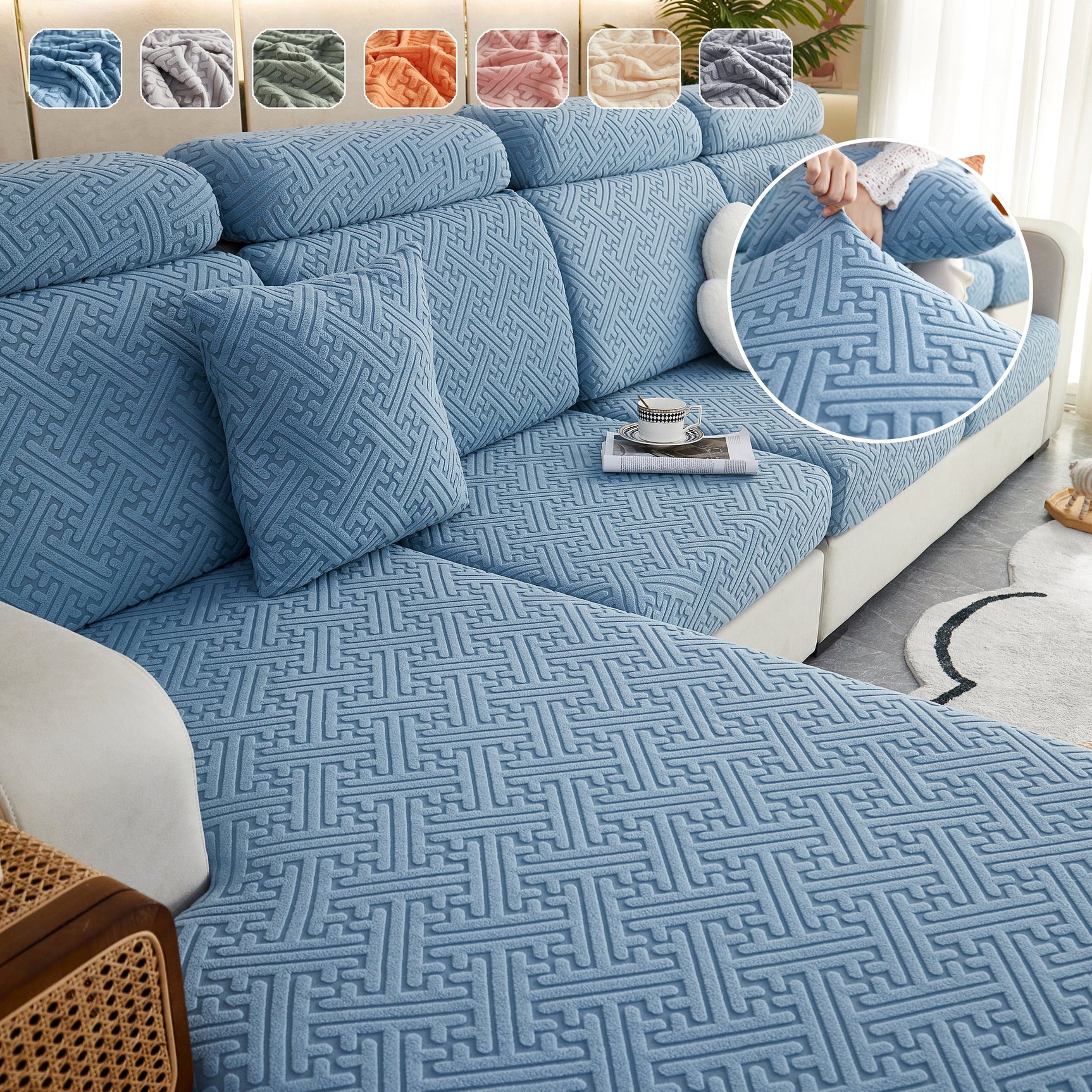 Polar Fleece Couch Cushion Covers, Stretch Sofa Seat Cushion Covers, Elastic Furniture Protector for Pets, Kid - Ornate Home
