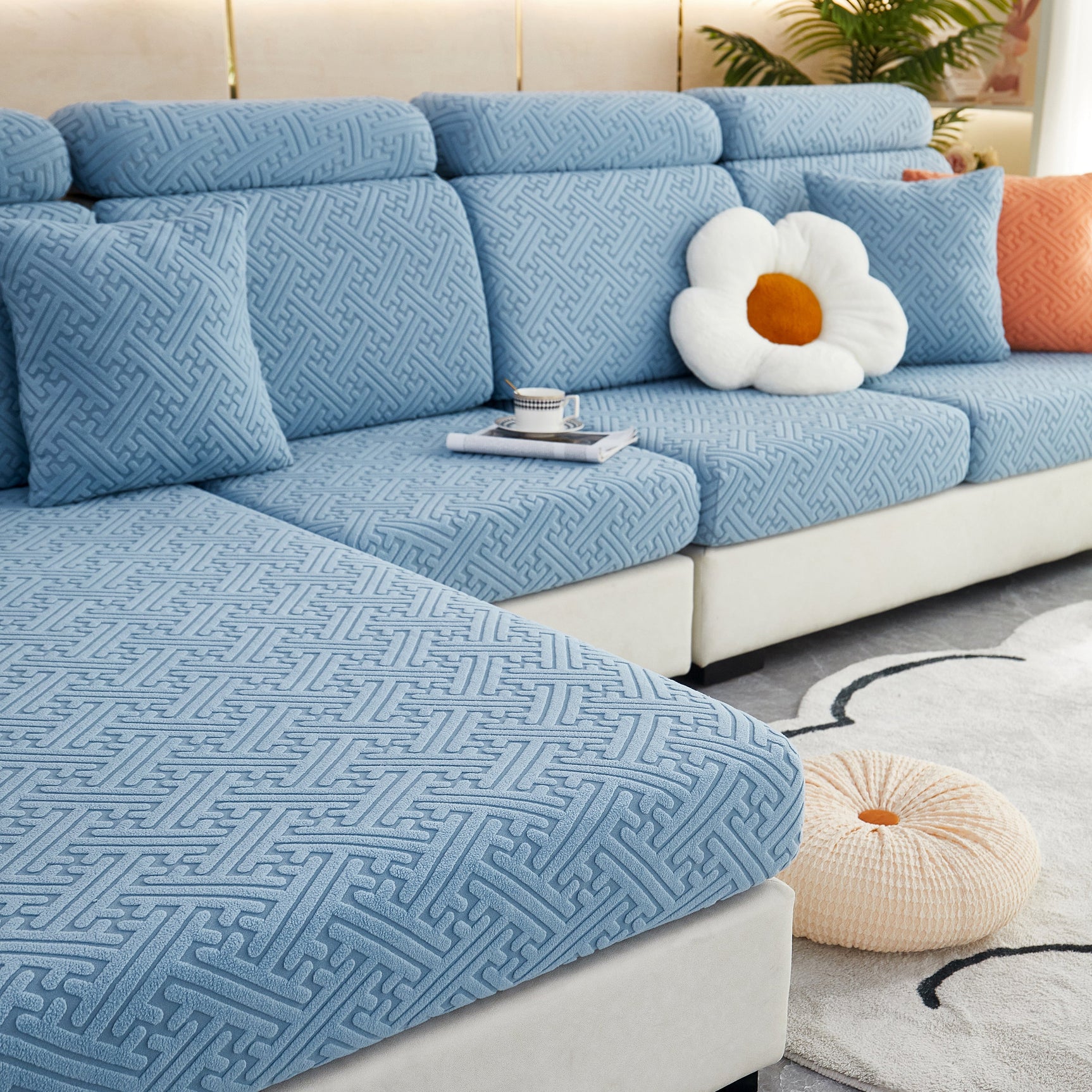 Polar Fleece Couch Cushion Covers, Stretch Sofa Seat Cushion Covers, Elastic Furniture Protector for Pets, Kid - Ornate Home