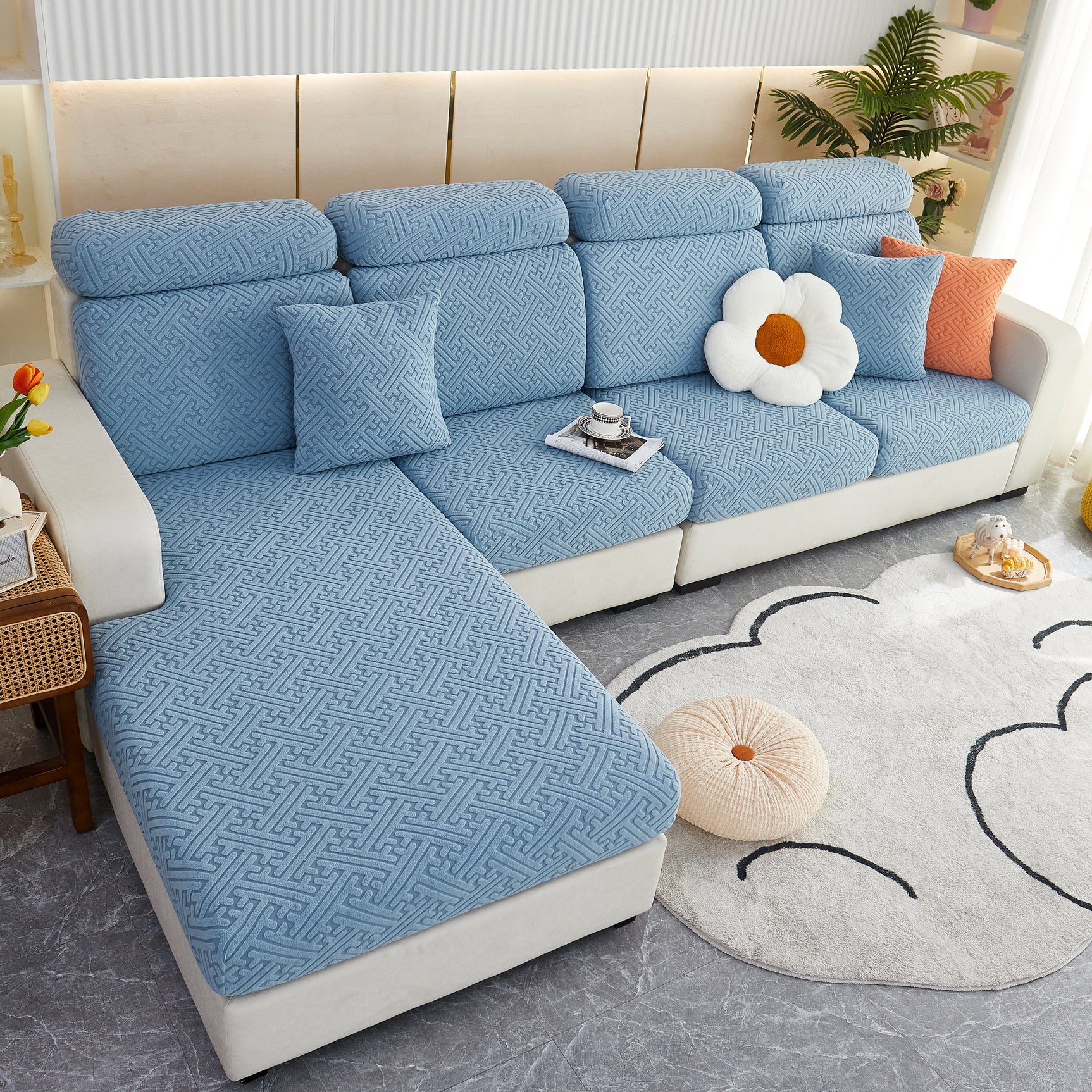 Polar Fleece Couch Cushion Covers, Stretch Sofa Seat Cushion Covers, Elastic Furniture Protector for Pets, Kid - Ornate Home