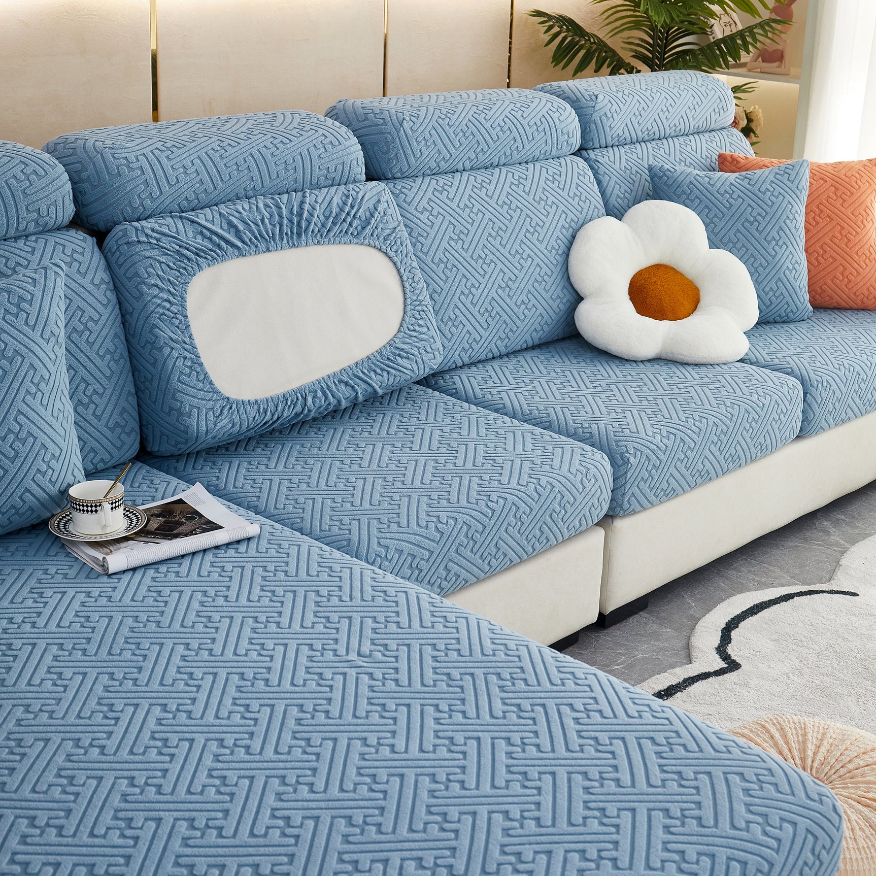 Polar Fleece Couch Cushion Covers, Stretch Sofa Seat Cushion Covers, Elastic Furniture Protector for Pets, Kid - Ornate Home