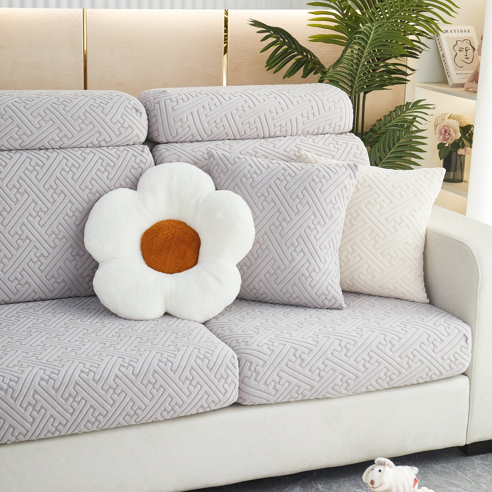 Polar Fleece Couch Cushion Covers, Stretch Sofa Seat Cushion Covers, Elastic Furniture Protector for Pets, Kid - Ornate Home