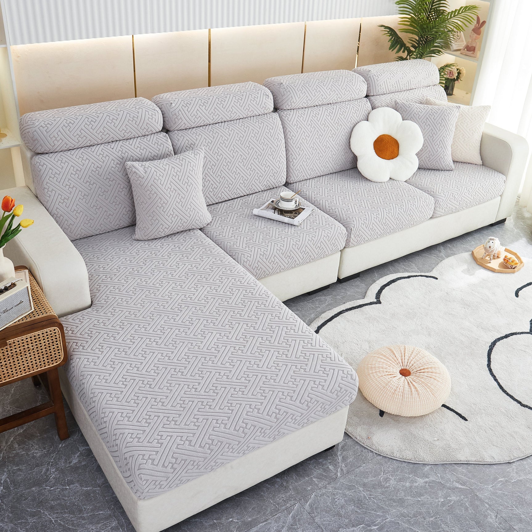 Polar Fleece Couch Cushion Covers, Stretch Sofa Seat Cushion Covers, Elastic Furniture Protector for Pets, Kid - Ornate Home