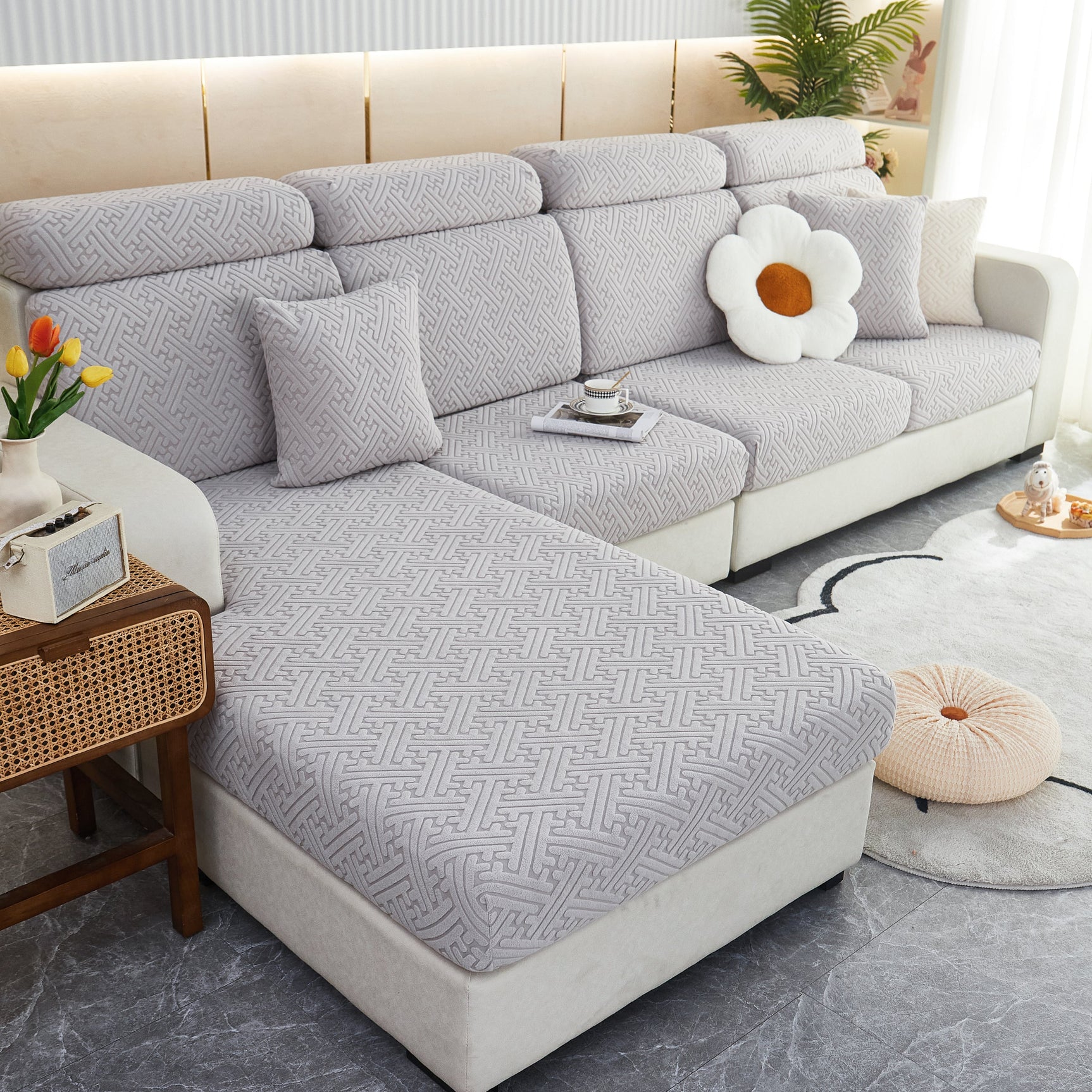 Polar Fleece Couch Cushion Covers, Stretch Sofa Seat Cushion Covers, Elastic Furniture Protector for Pets, Kid - Ornate Home