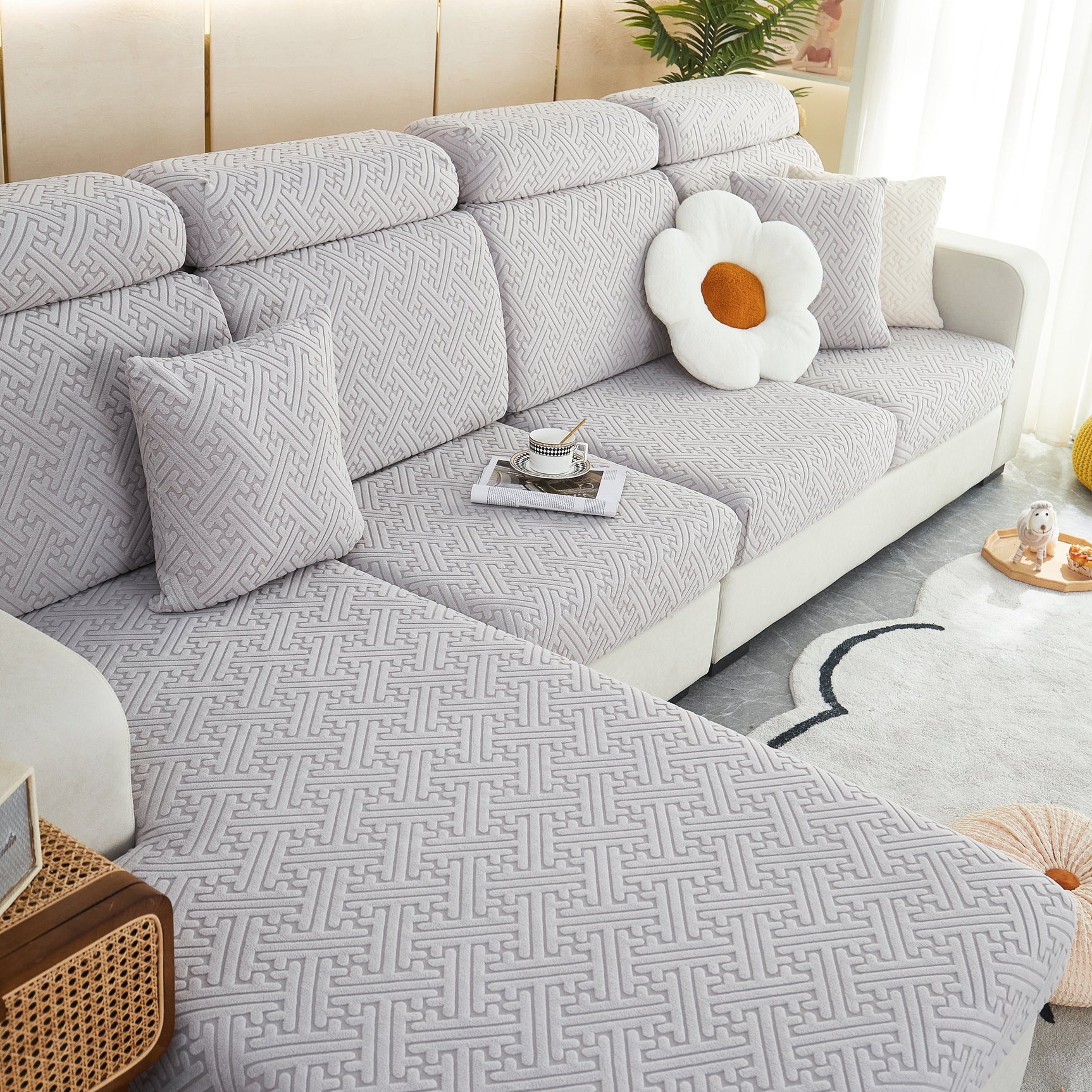 Polar Fleece Couch Cushion Covers, Stretch Sofa Seat Cushion Covers, Elastic Furniture Protector for Pets, Kid - Ornate Home