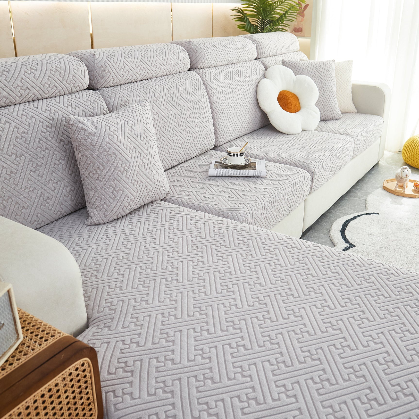 Polar Fleece Couch Cushion Covers, Stretch Sofa Seat Cushion Covers, Elastic Furniture Protector for Pets, Kid - Ornate Home