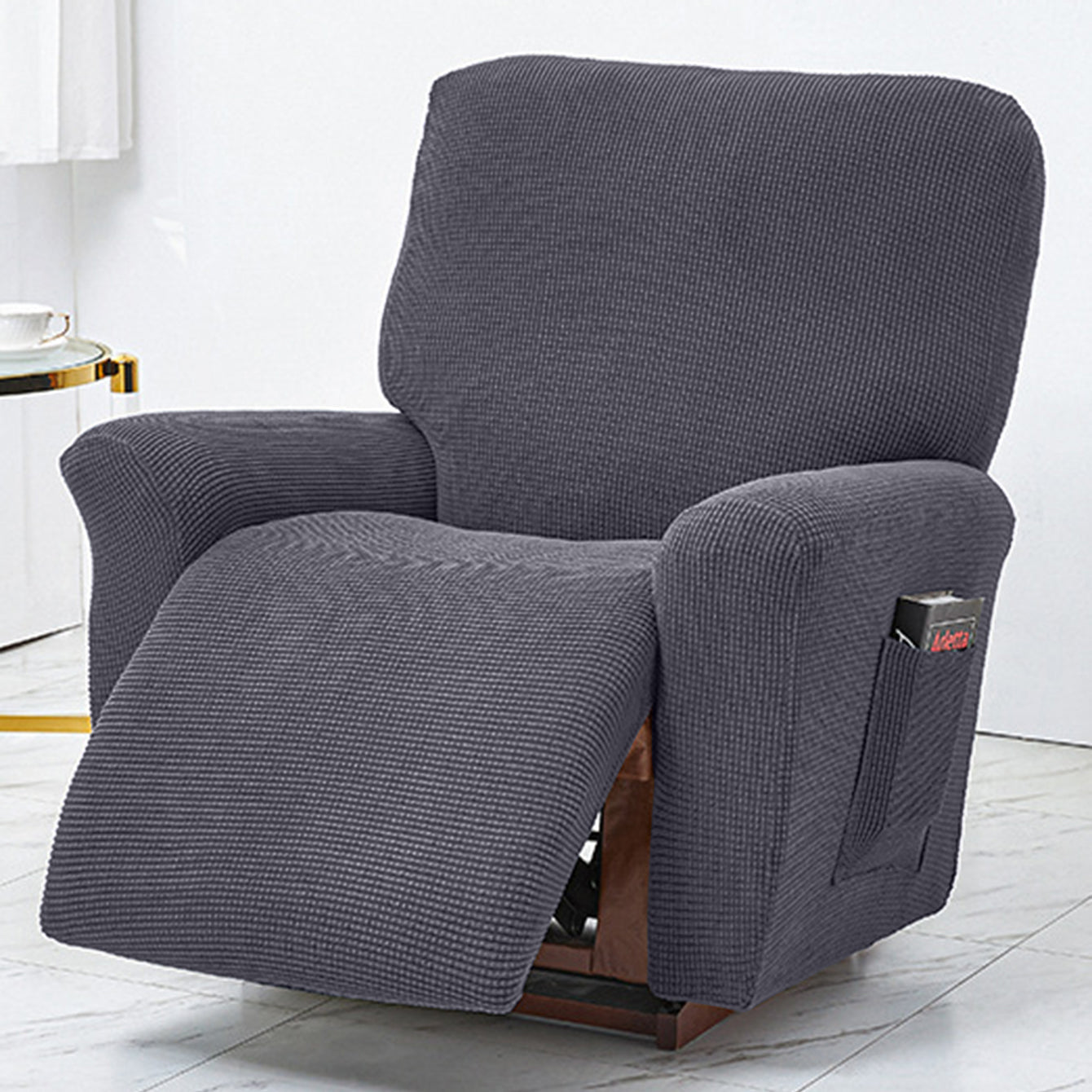 Polar Fleece Recliner Chair Cover, 4-Piece Soft Plush Slipcover with Pocket for Reclining Chairs - Ornate Home