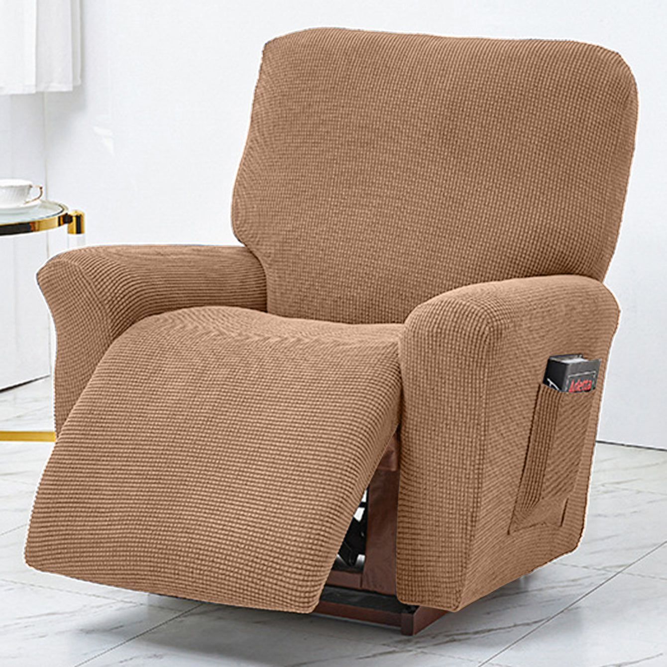 Polar Fleece Recliner Chair Cover, 4-Piece Soft Plush Slipcover with Pocket for Reclining Chairs - Ornate Home