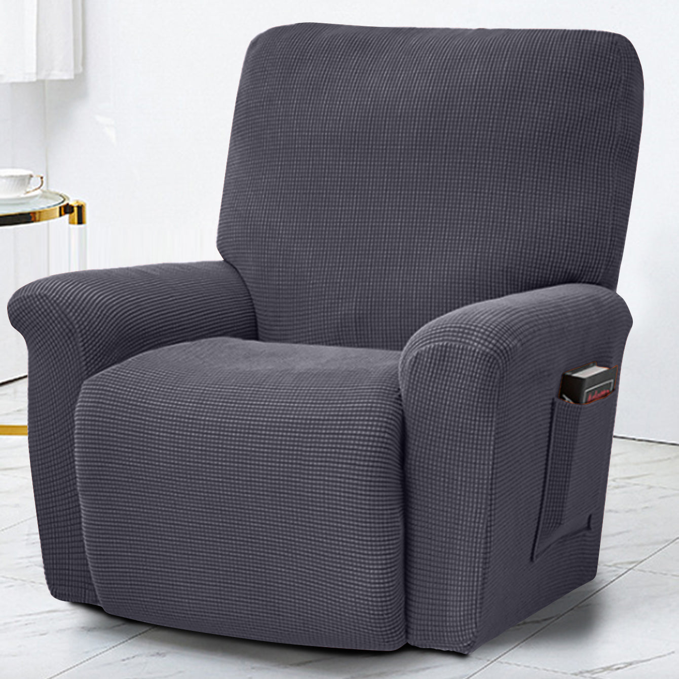 Polar Fleece Recliner Chair Cover, 4-Piece Soft Plush Slipcover with Pocket for Reclining Chairs - Ornate Home