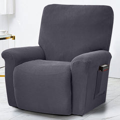 Polar Fleece Recliner Chair Cover, 4-Piece Soft Plush Slipcover with Pocket for Reclining Chairs - Ornate Home