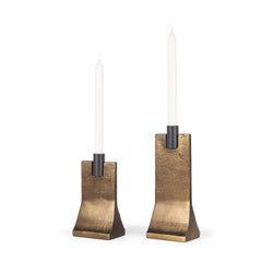 Polli Antiqued Gold/Matte Black Metal Taper Candleholders (Set of 2) - Ornate Home