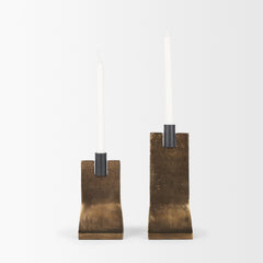 Polli Antiqued Gold/Matte Black Metal Taper Candleholders (Set of 2) - Ornate Home
