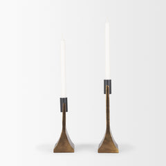 Polli Antiqued Gold/Matte Black Metal Taper Candleholders (Set of 2) - Ornate Home