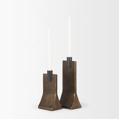 Polli Antiqued Gold/Matte Black Metal Taper Candleholders (Set of 2) - Ornate Home