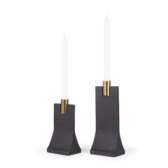 Polli Matte Black/Brushed Gold Metal Taper Candleholders (Set of 2) - Ornate Home
