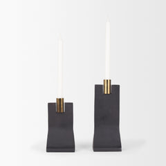 Polli Matte Black/Brushed Gold Metal Taper Candleholders (Set of 2) - Ornate Home