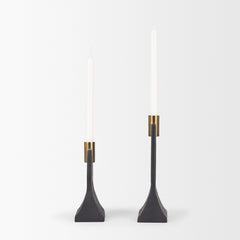 Polli Matte Black/Brushed Gold Metal Taper Candleholders (Set of 2) - Ornate Home