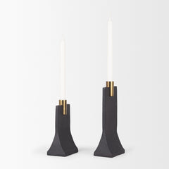 Polli Matte Black/Brushed Gold Metal Taper Candleholders (Set of 2) - Ornate Home