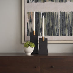 Polli Matte Black/Brushed Gold Metal Taper Candleholders (Set of 2) - Ornate Home