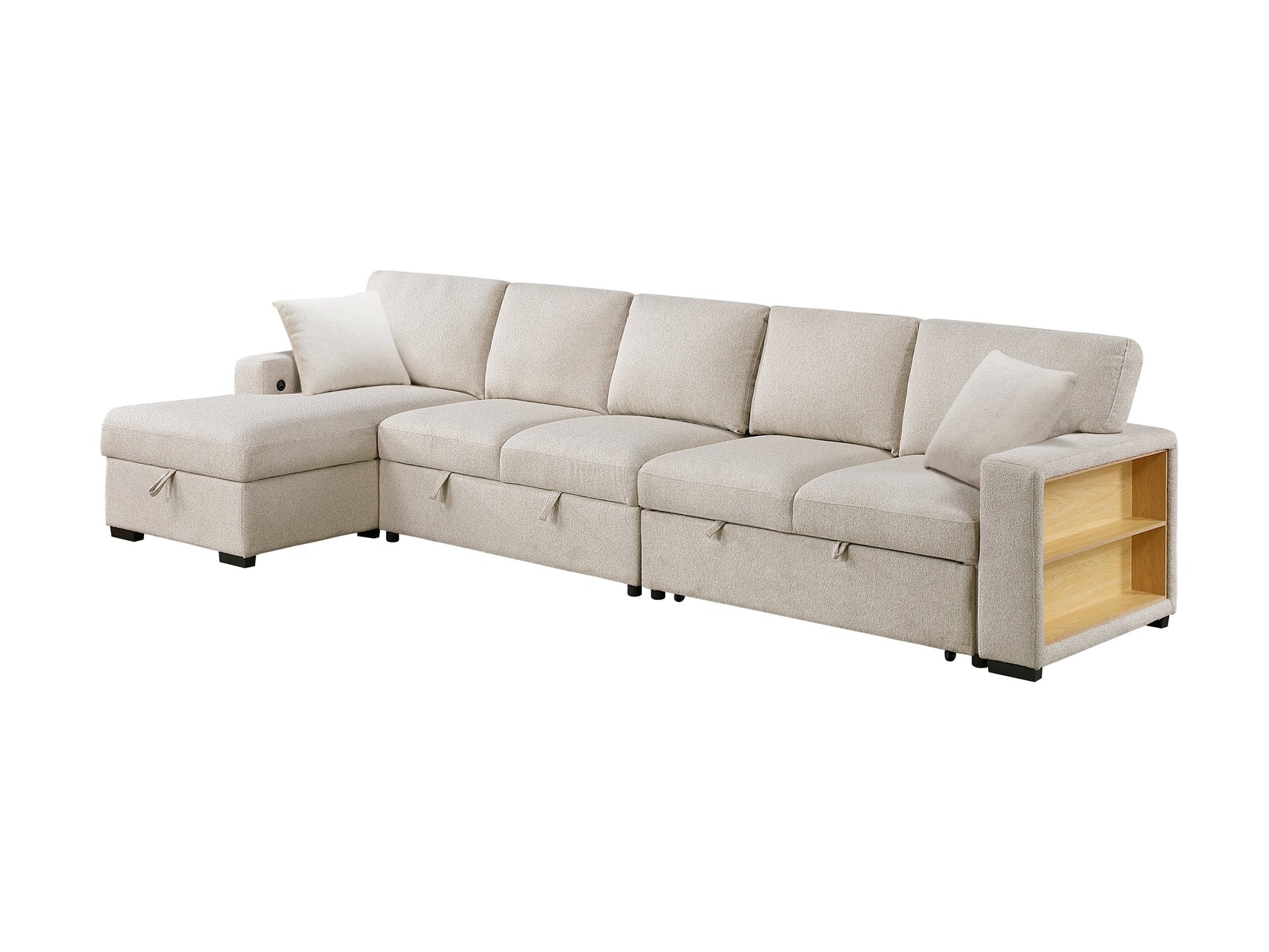 Pompano Beige Sectional with Left Chaise and Pull-out Bed (L Shape) - Ornate Home