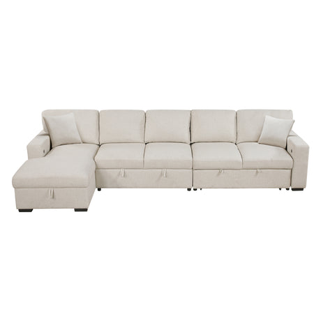 Pompano Beige Sectional with Left Chaise and Pull-out Bed (L Shape) - Ornate Home