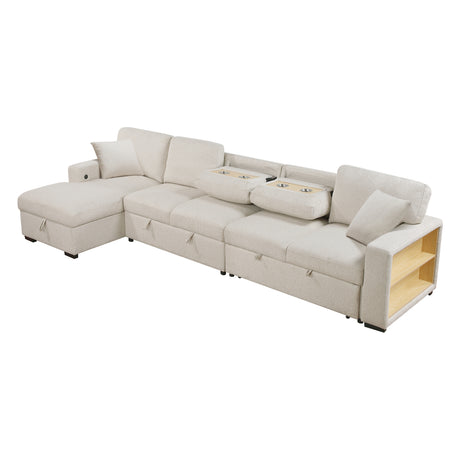 Pompano Beige Sectional with Left Chaise and Pull-out Bed (L Shape) - Ornate Home